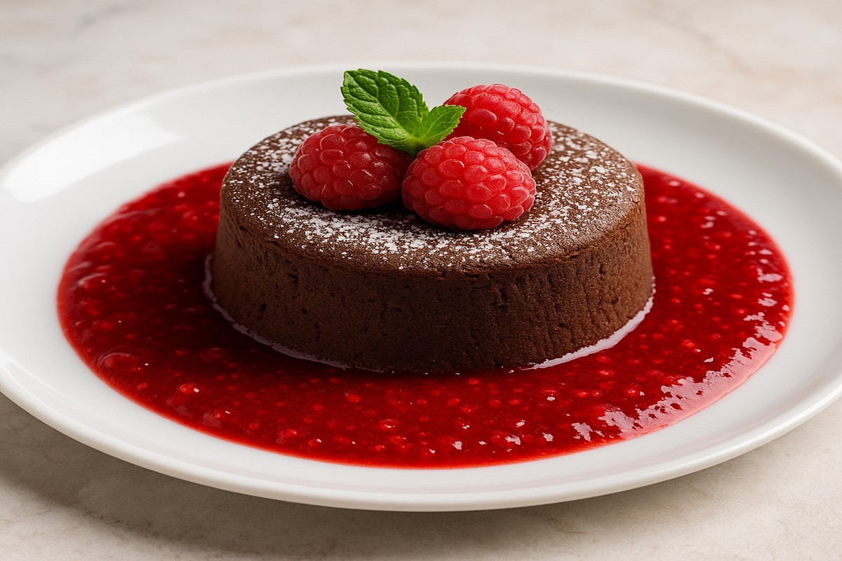 Chokladfondant med frisk halloncoulis